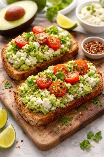 Pan con aguacate y requesón