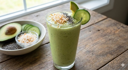 Licuado refrescante de aguacate y coco de 222 Kcal