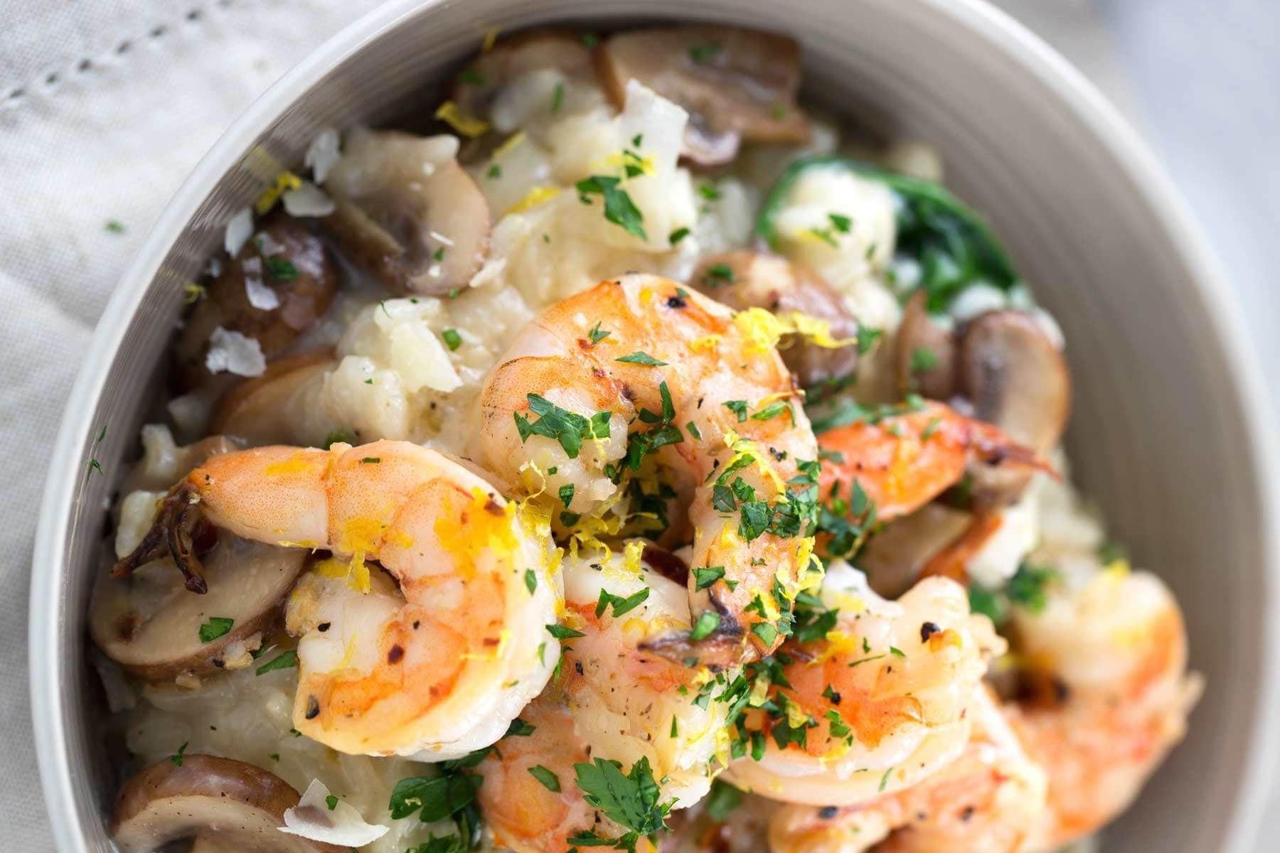 Risotto con camarones y champiñón