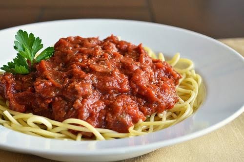 Espaguetti con res sin grasa de 200 Kcal