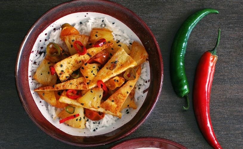 Triangulitos de tofu y lentejas