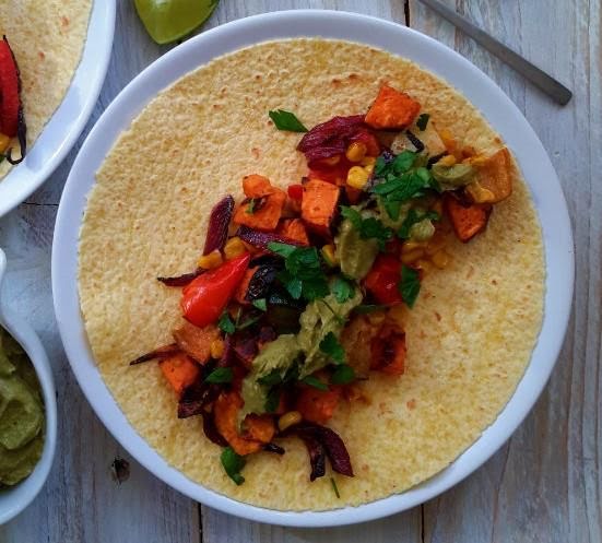 Tacos de verduras asadas de 151.2 Kcal