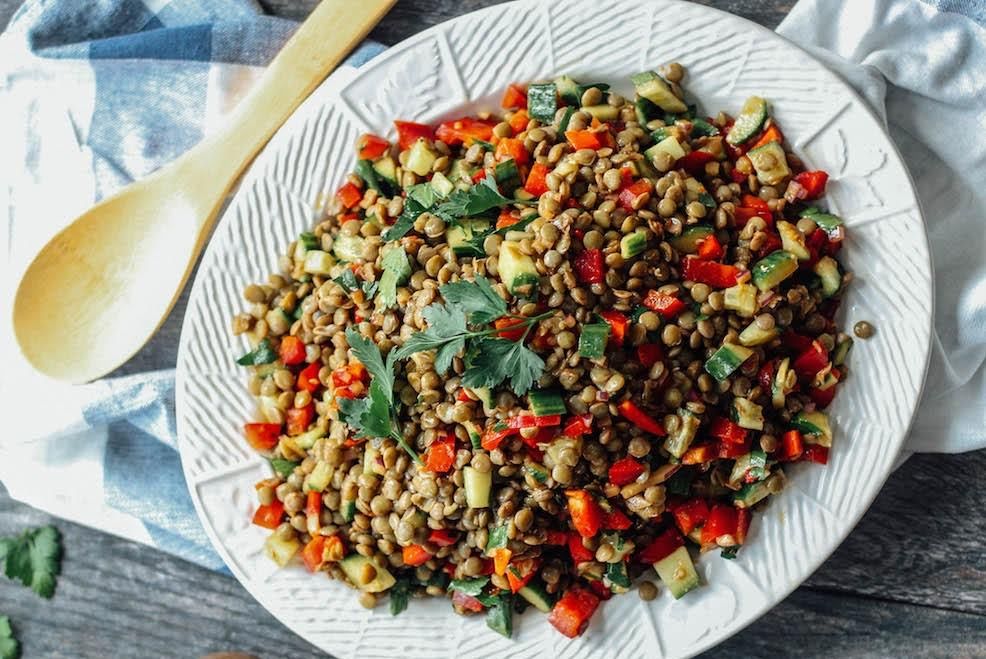 Ensalada de lenteja y vinagreta de balsámico