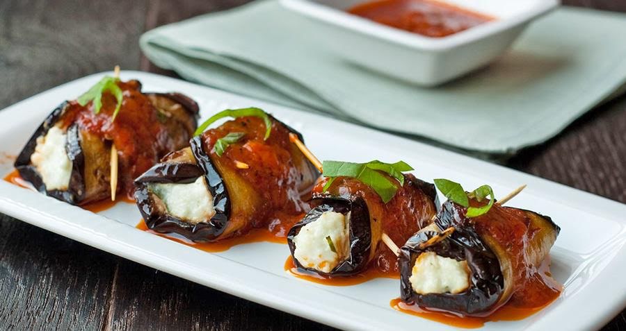 Rollitos de berenjena y queso de cabra