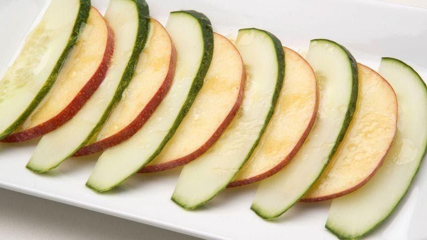 Manzana, pepino y cacahuates