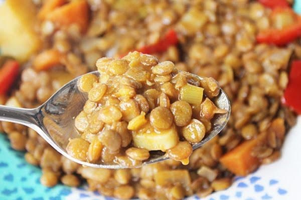 Lentil soup with meat and potato