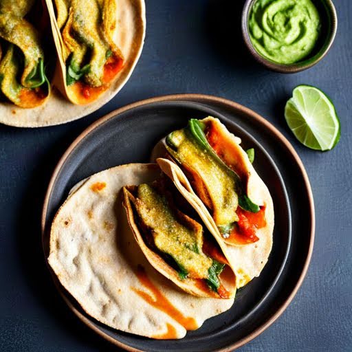 Tacos de panela con espinacas, nopal y aguacate