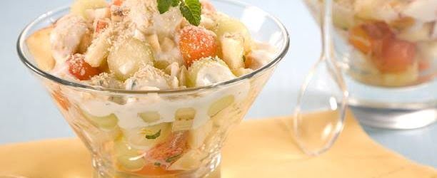 Mix de frutas con yogurt de menta de 565 Kcal