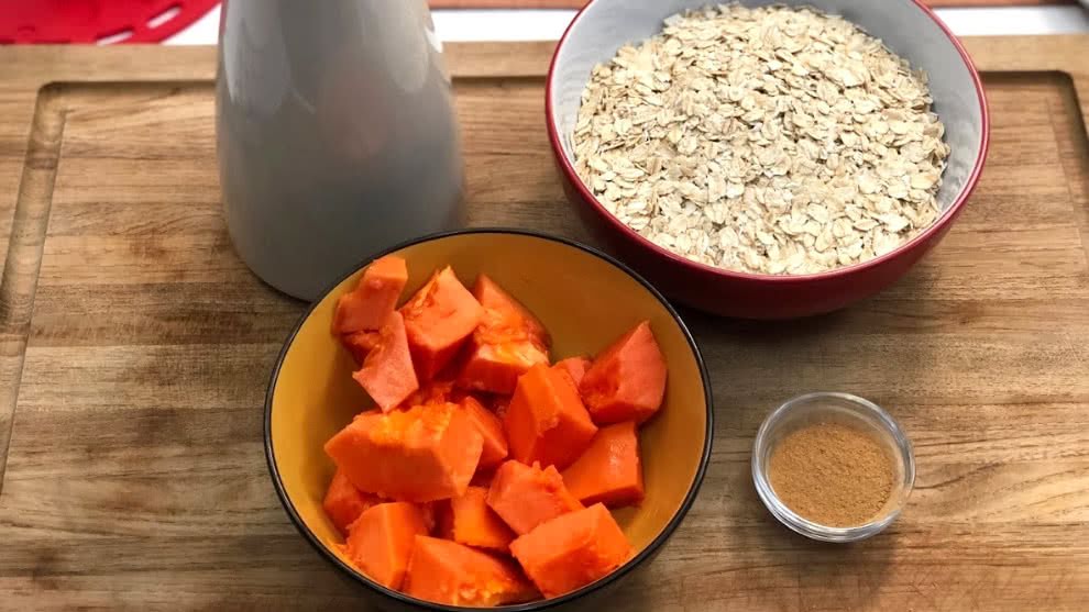 Avena natural con papaya y plátano. de 176 Kcal Receta fácil en la