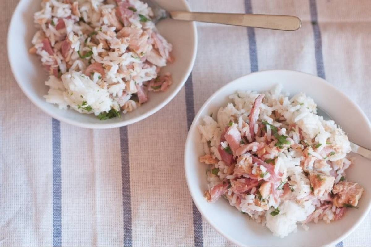 Arroz con atún y espinaca