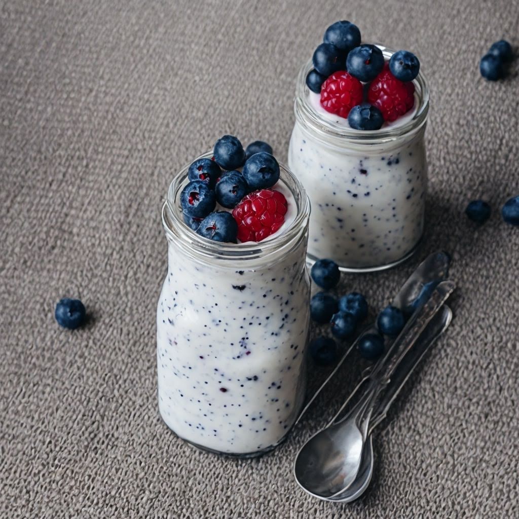 Plain yogurt pudding with berries de 404 Kcal