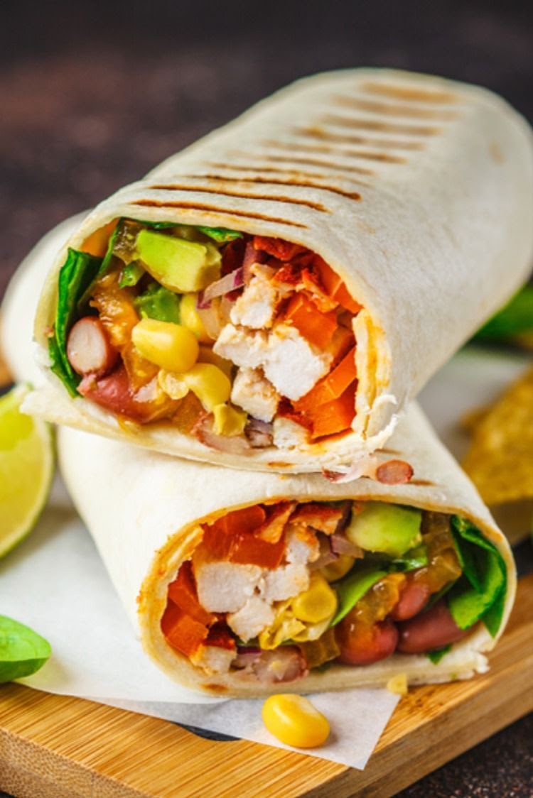 Burrito de pollo y verduras de 353 Kcal