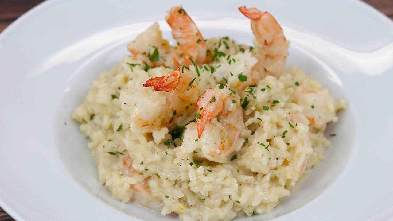 Risotto con camarones y champiñón