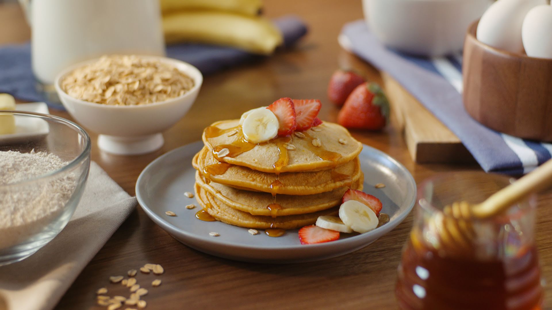 Hotcakes de plátano y avena QUAKER® de 386 Kcal