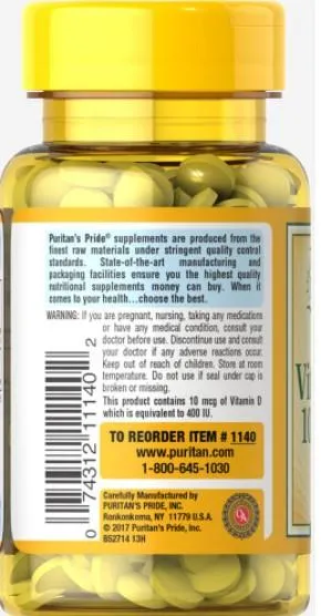 維他命D3 10 mcg (400 IU) 100 Tablets - 4