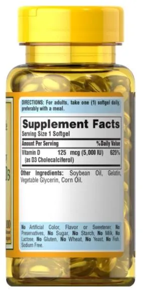 維他命D3 5000 IU (125 mcg) 100 Softgels - 3