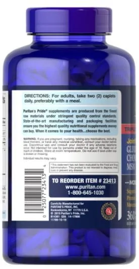 三倍強度葡萄糖胺、軟骨素和甲基硫醯基甲烷（MSM）關節舒緩劑® - 360錠 - 4