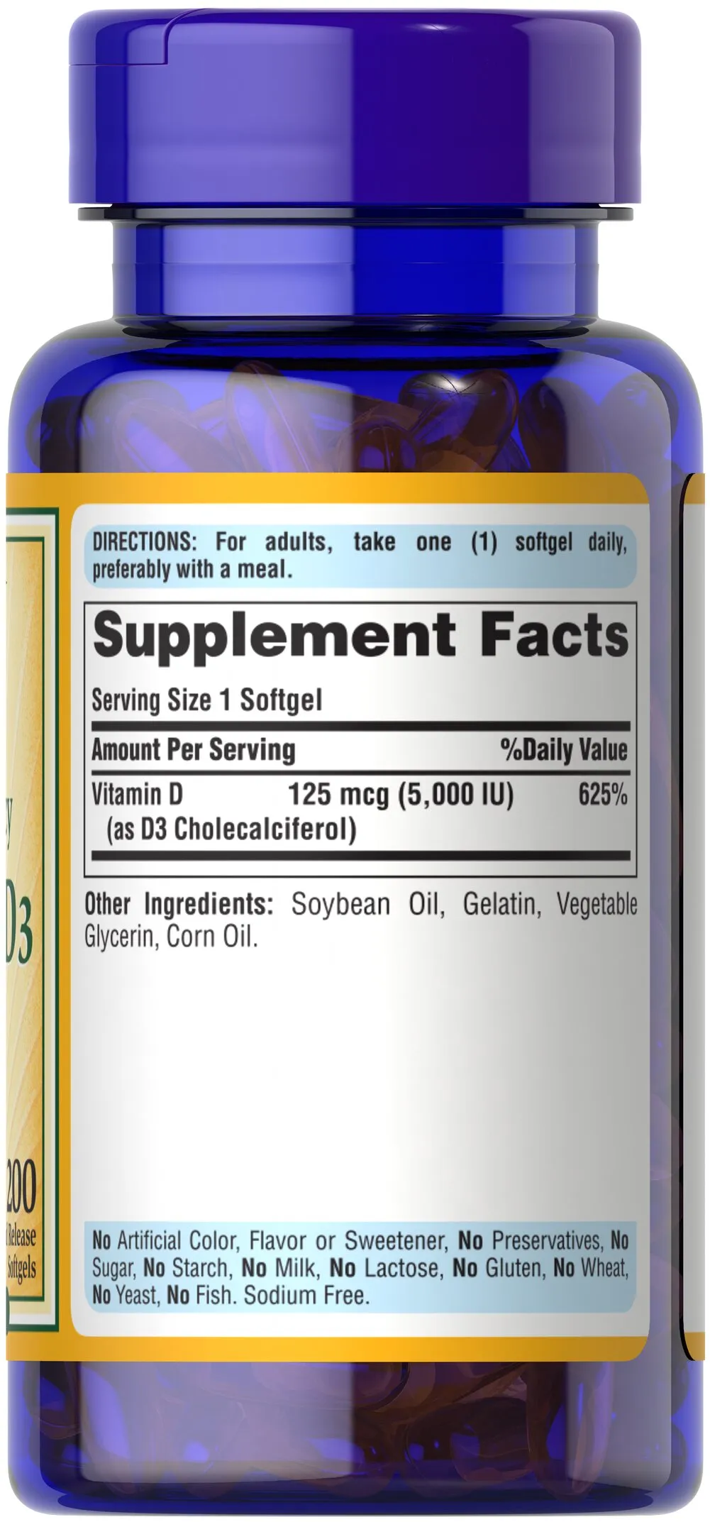 維他命D3 5000 IU (125 mcg) 200 Softgels - 5