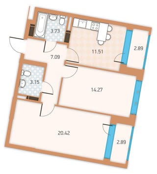 Sale of a 2-room apartment in the Twin House residential complex