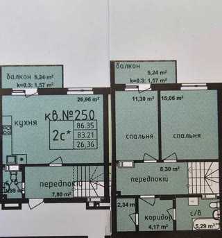 Дворівнева 2-х кімнатна квартира в ЖК "Кришталеві джерела", 88 м²