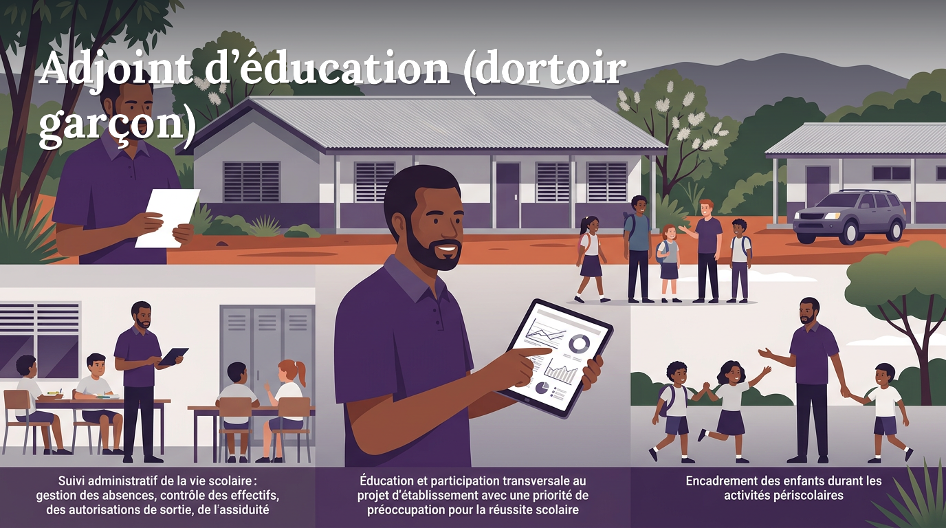 Illustration du poste : Adjoint d’éducation (dortoir garçon) – Internat de Canala