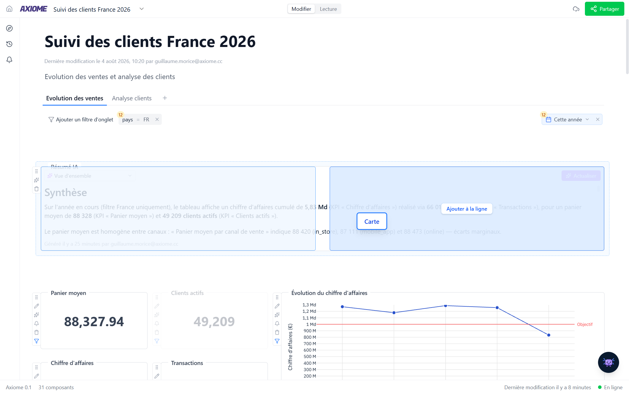 A dashboard mid-drag: a widget being moved with the drop zones ("Add to row", "Stack here") visible.