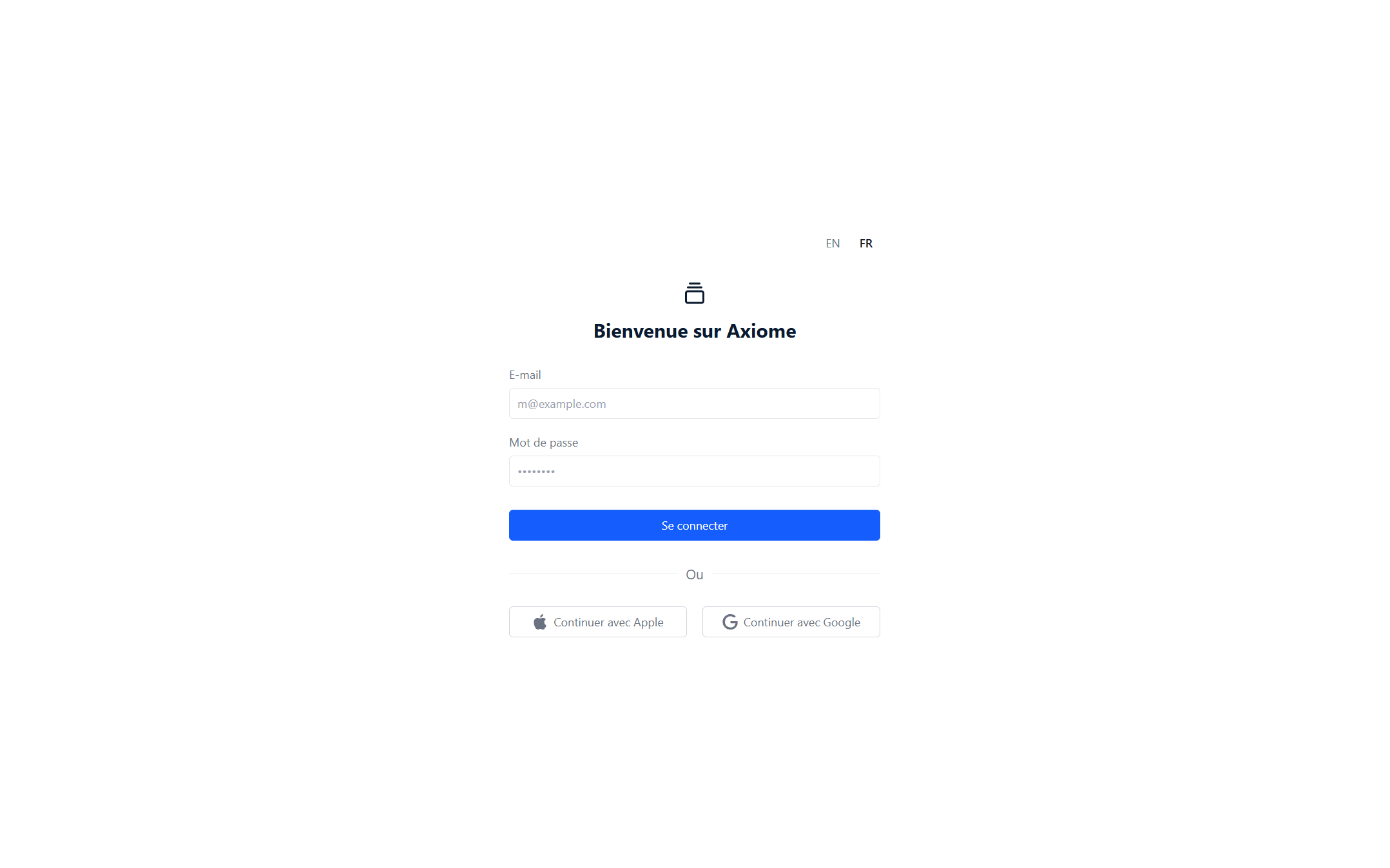 The Axiome login page.