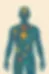 Silhouette of a human body overlaid with colorful interconnected circles and lines, representing a network or system. Beige wavy background.