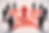 Silhouettes of people stand around a central figure holding their head, connected by red glowing lines, conveying stress and network tension.