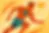 An illustrated man runs with a blue heart on his chest. A brain icon floats nearby. Orange and yellow background suggests dynamism.