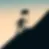 Silhouette of person climbing a steep slope, holding a flag. Background is a gradient of blue to peach, suggesting dawn or dusk. Mood: determined.