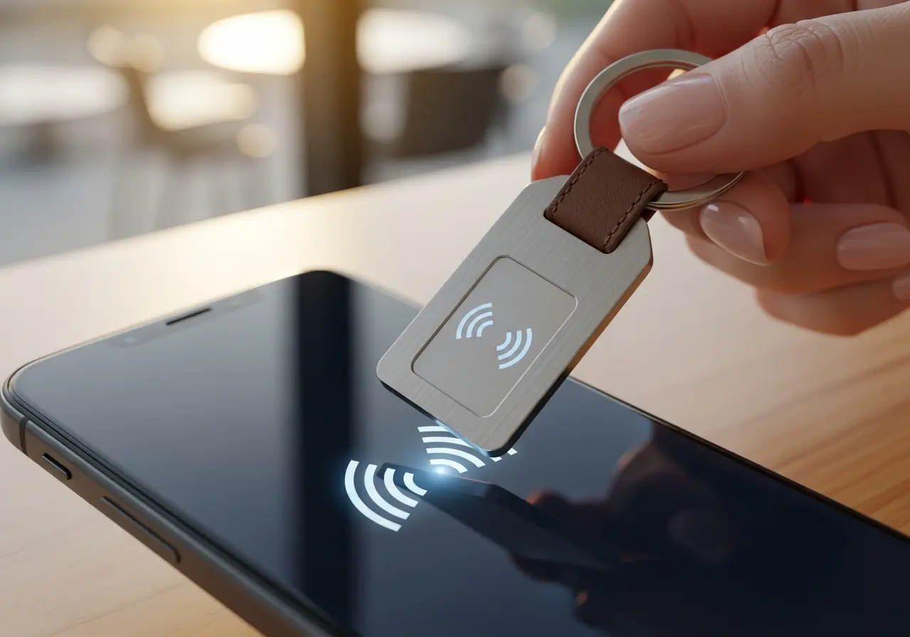 Demonstração do chaveiro NFC em uso