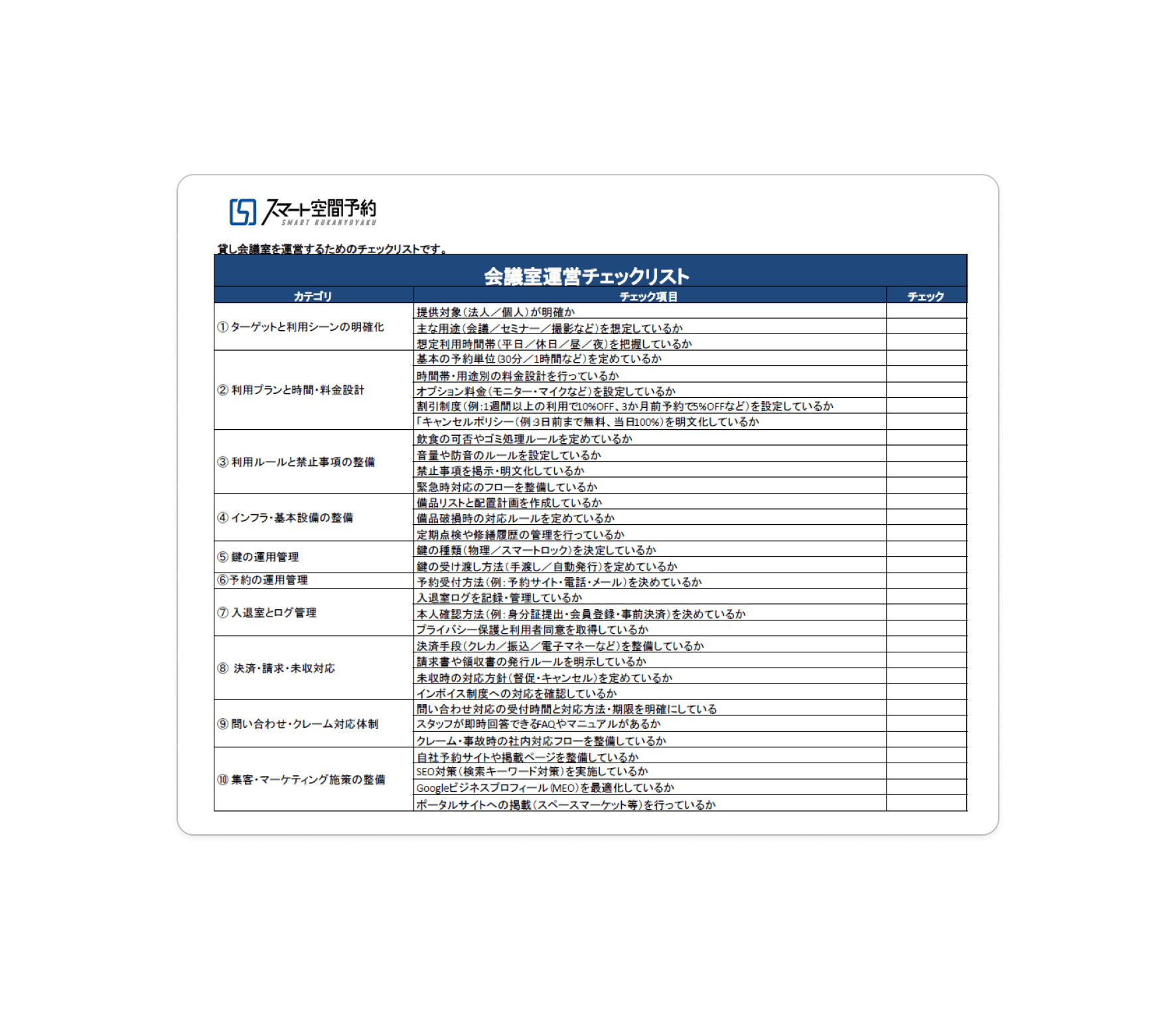 貸し会議室運営のチェックリスト