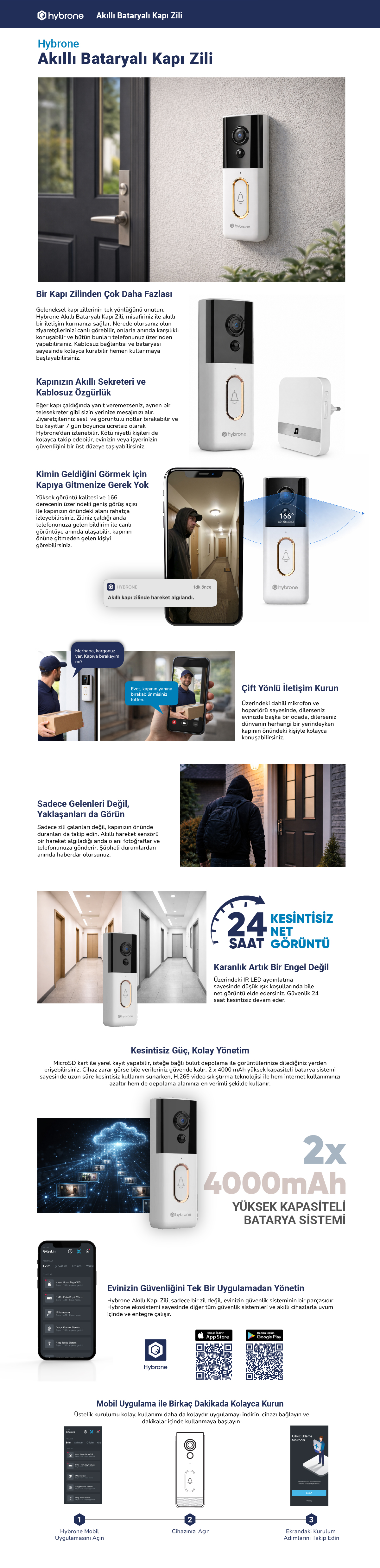 Hybrone Akıllı Bataryalı Kapı Zili