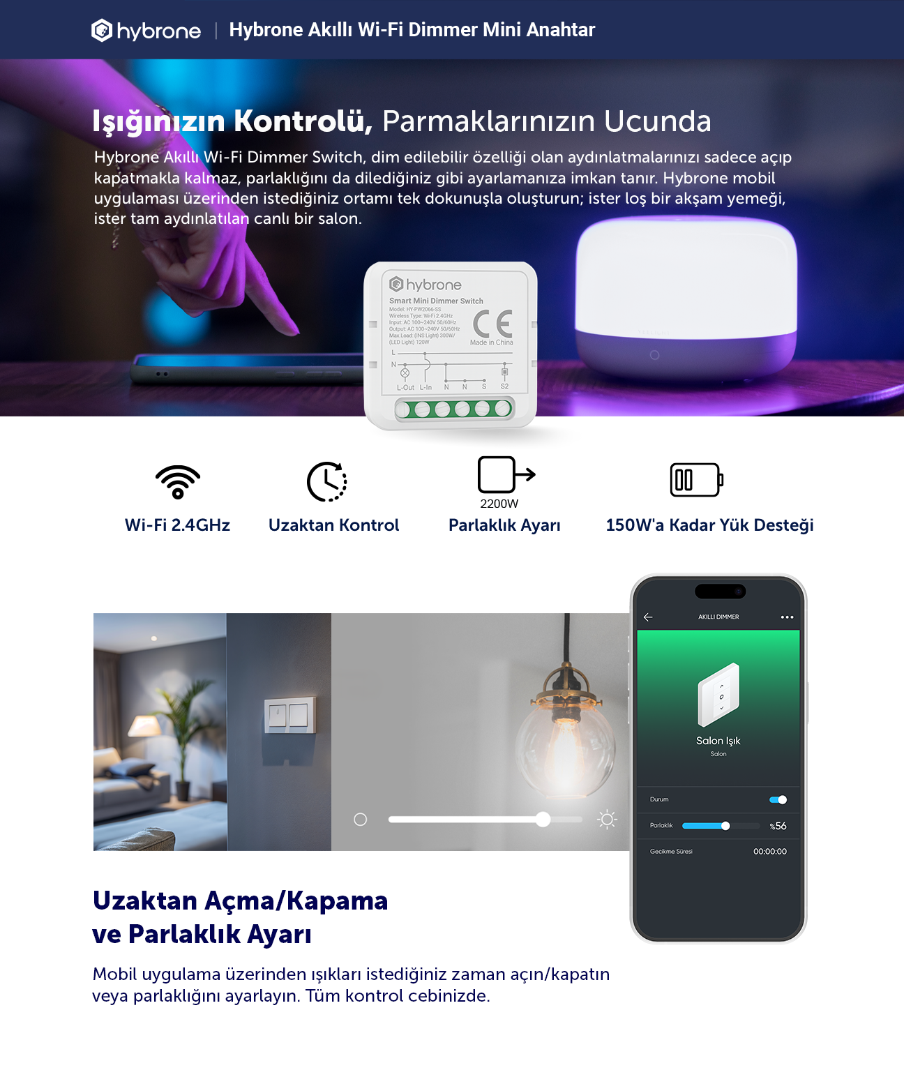 Hybrone Akıllı Wi-Fi 1 Kanal Röle