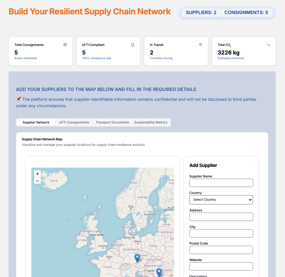 Dashboard for mapping supply chain and logistics
