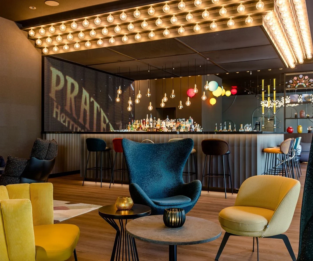 A photo showing the hotel bar area