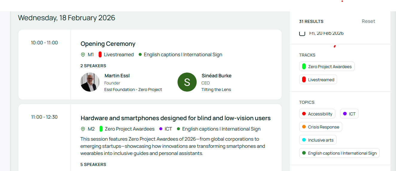 A screenshot of the interactive agenda on the conference platform