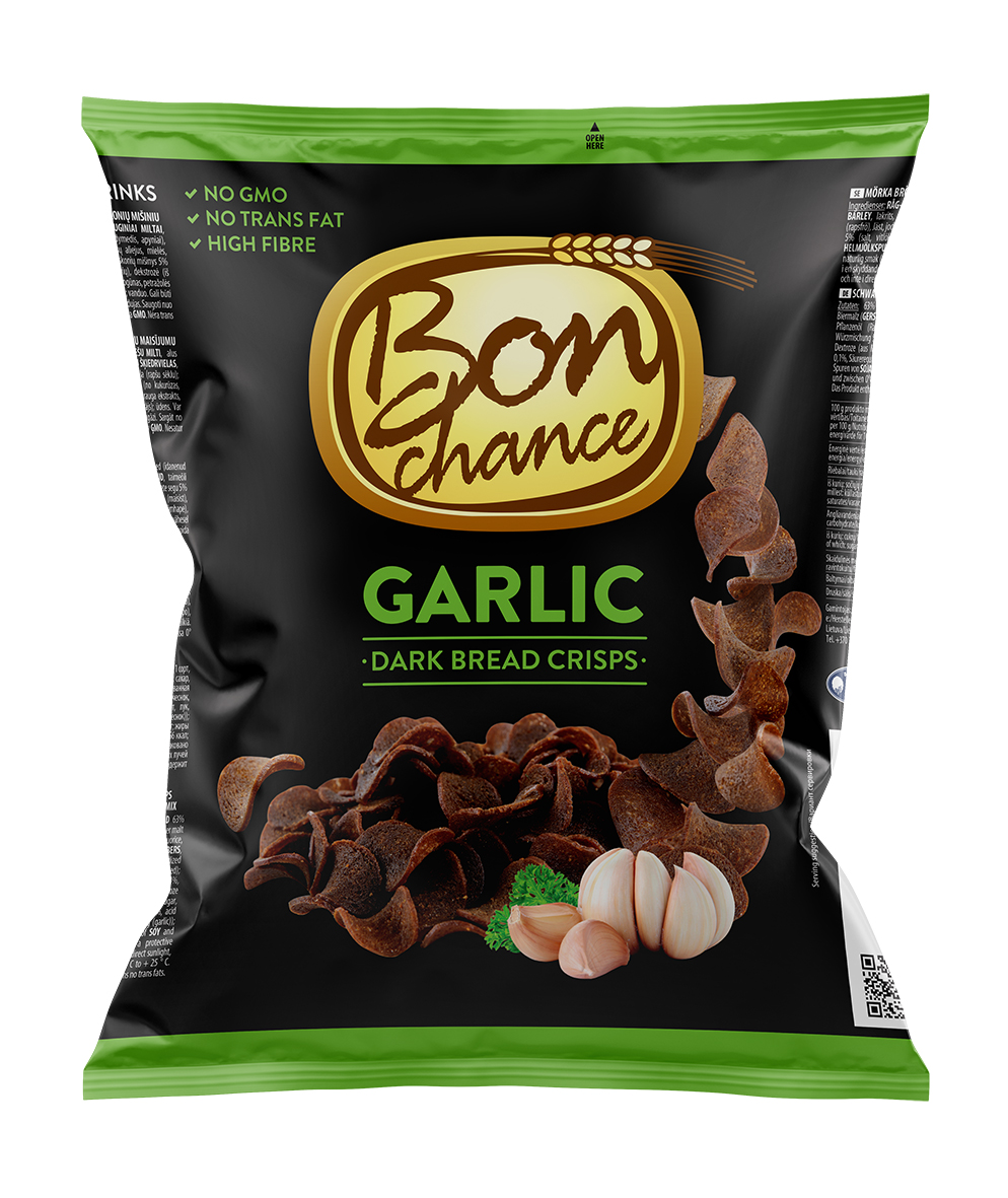 Dark bread crisps with garlic