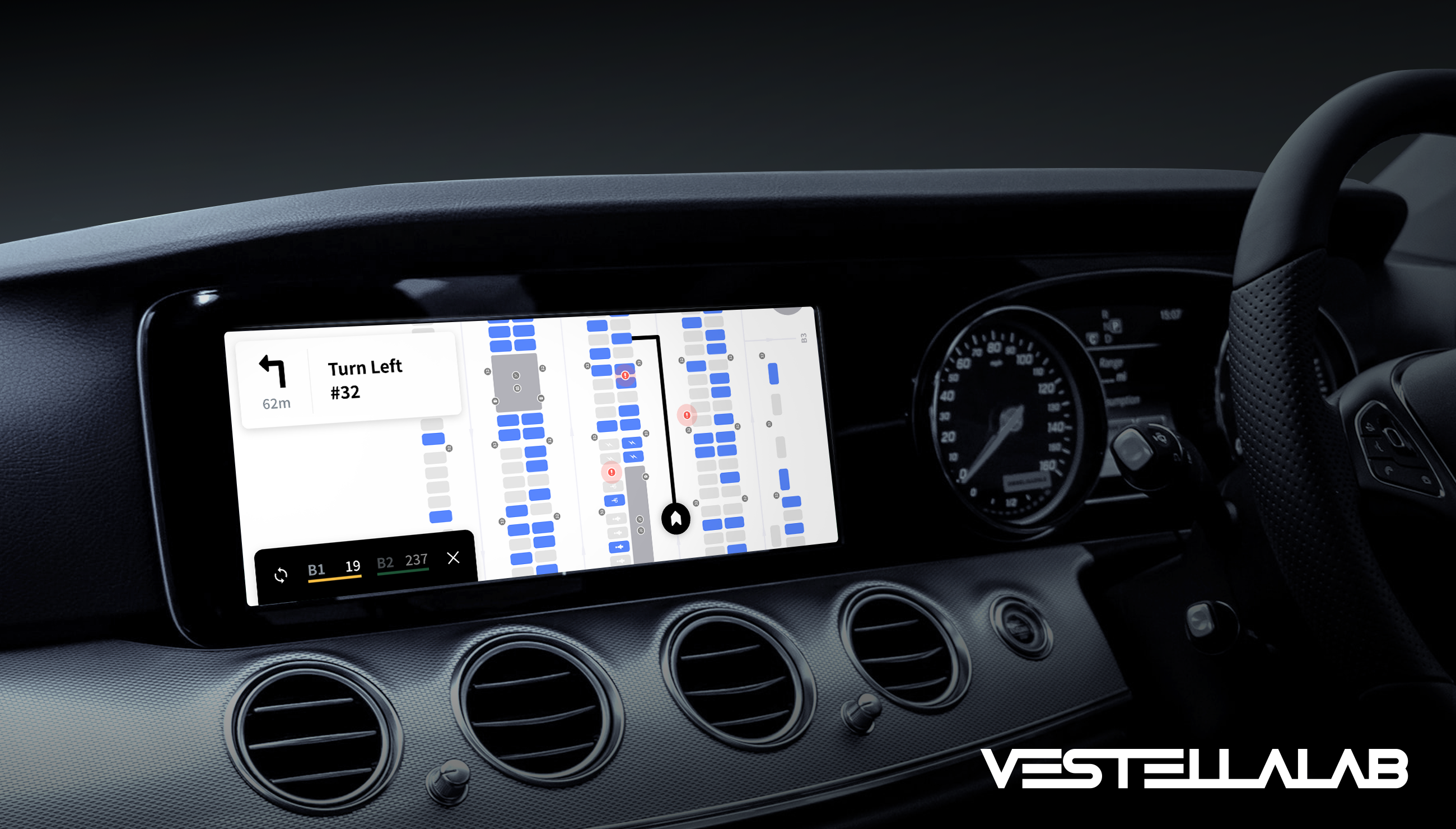 Display of real-time parking status on the dash board and guide to vacant parking space