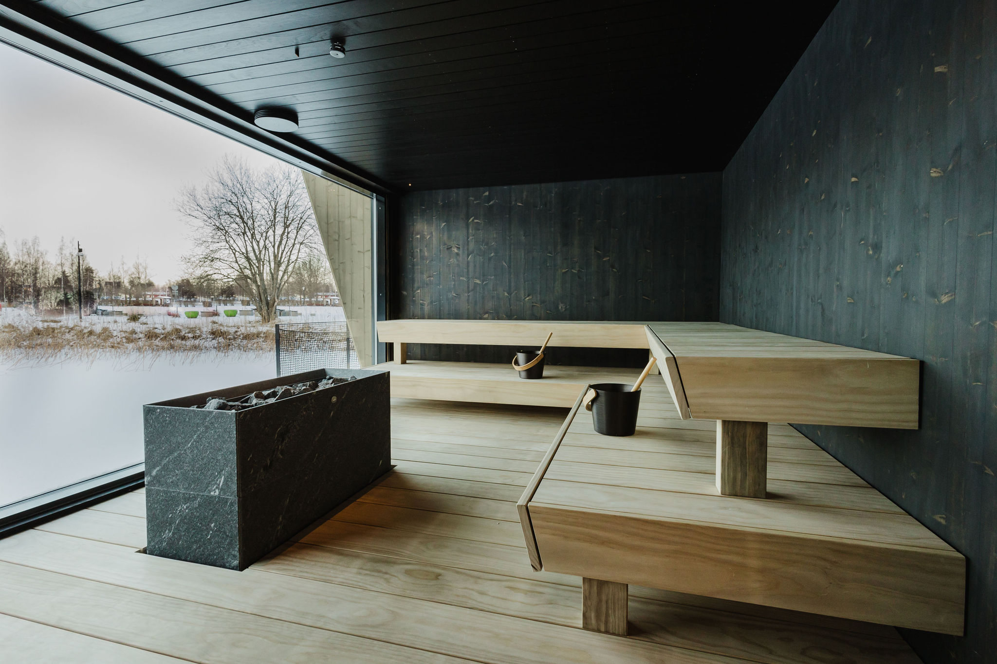 Sauna at floating sauna complex Kaihu, Mikkeli, Finland. In collaboration with Panko.