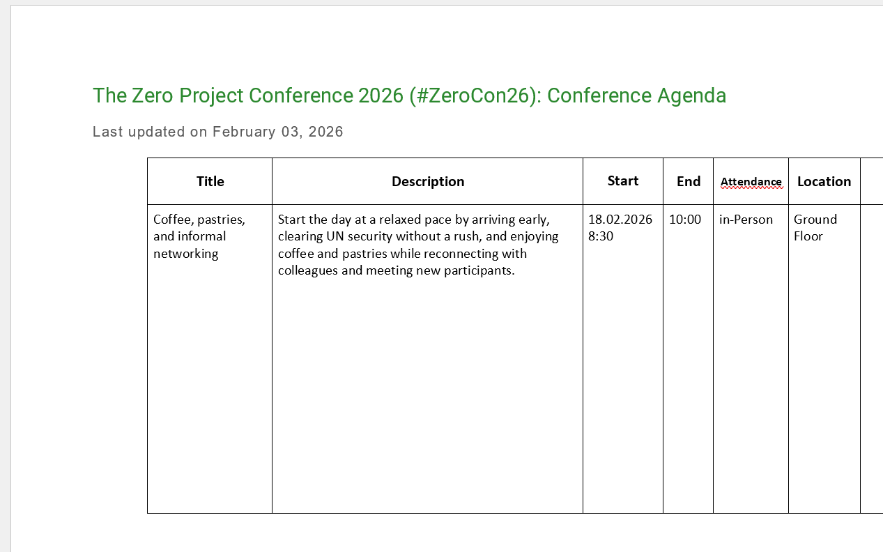 Screenshot of the MS Word Agenda