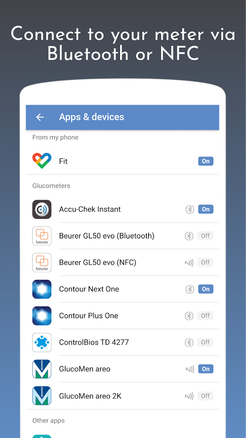 Connect to your meter via Bluetooth or NFC