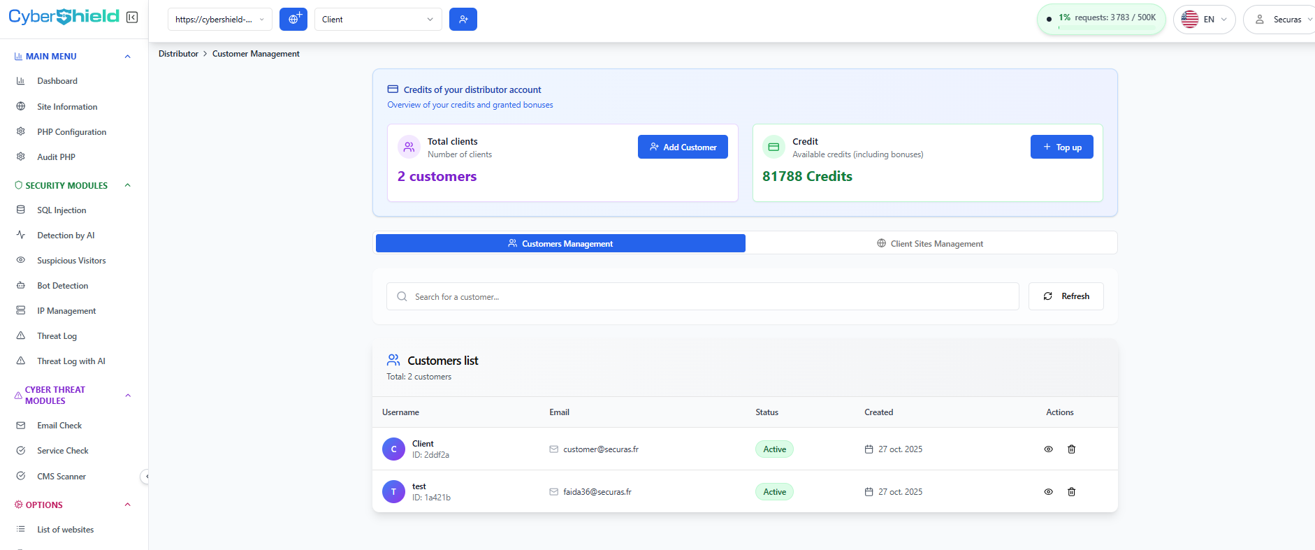 Dashboard Distributeur