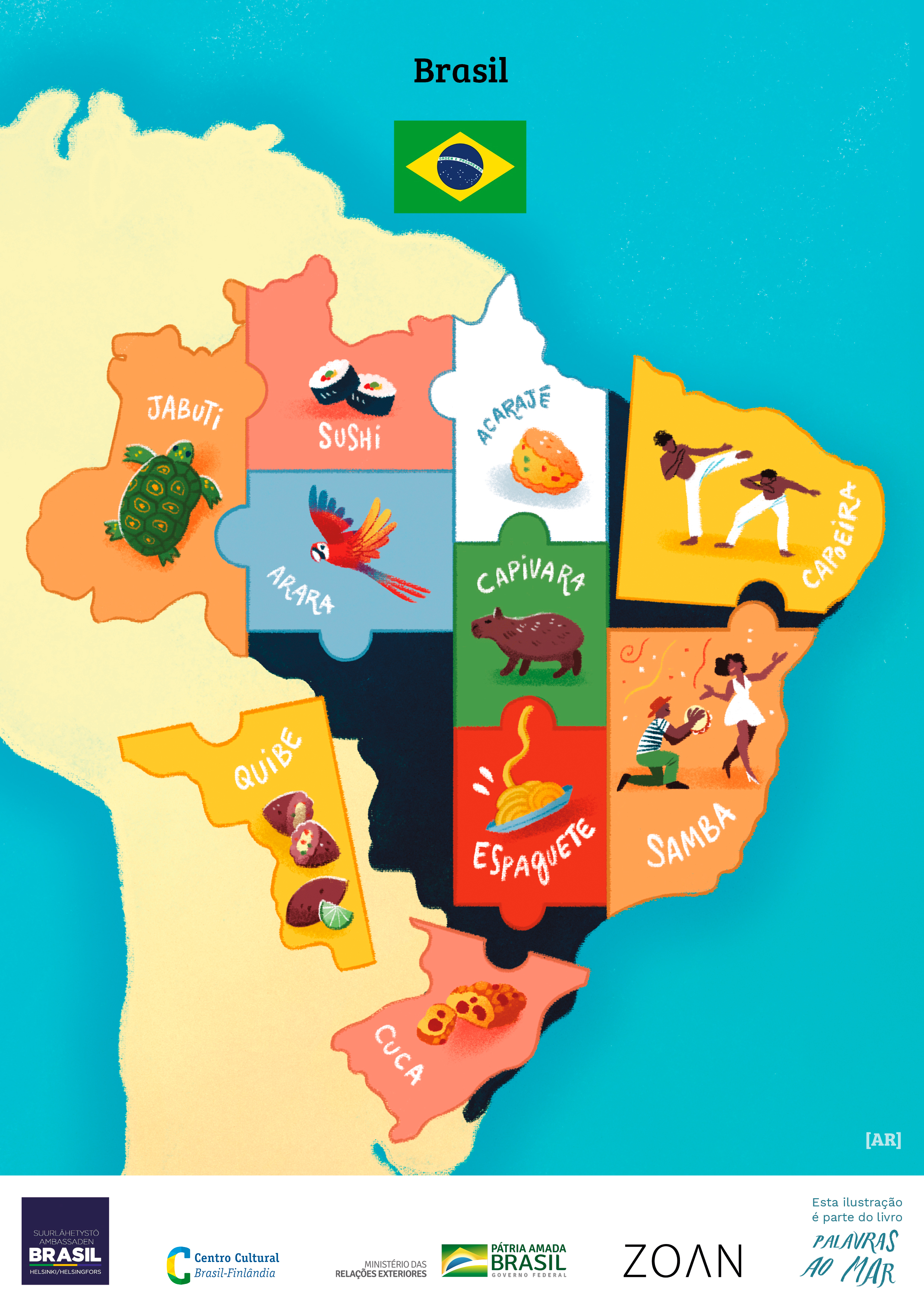 Illustration from a children's book with augmented reality made for the Brazilian Cultural Institute