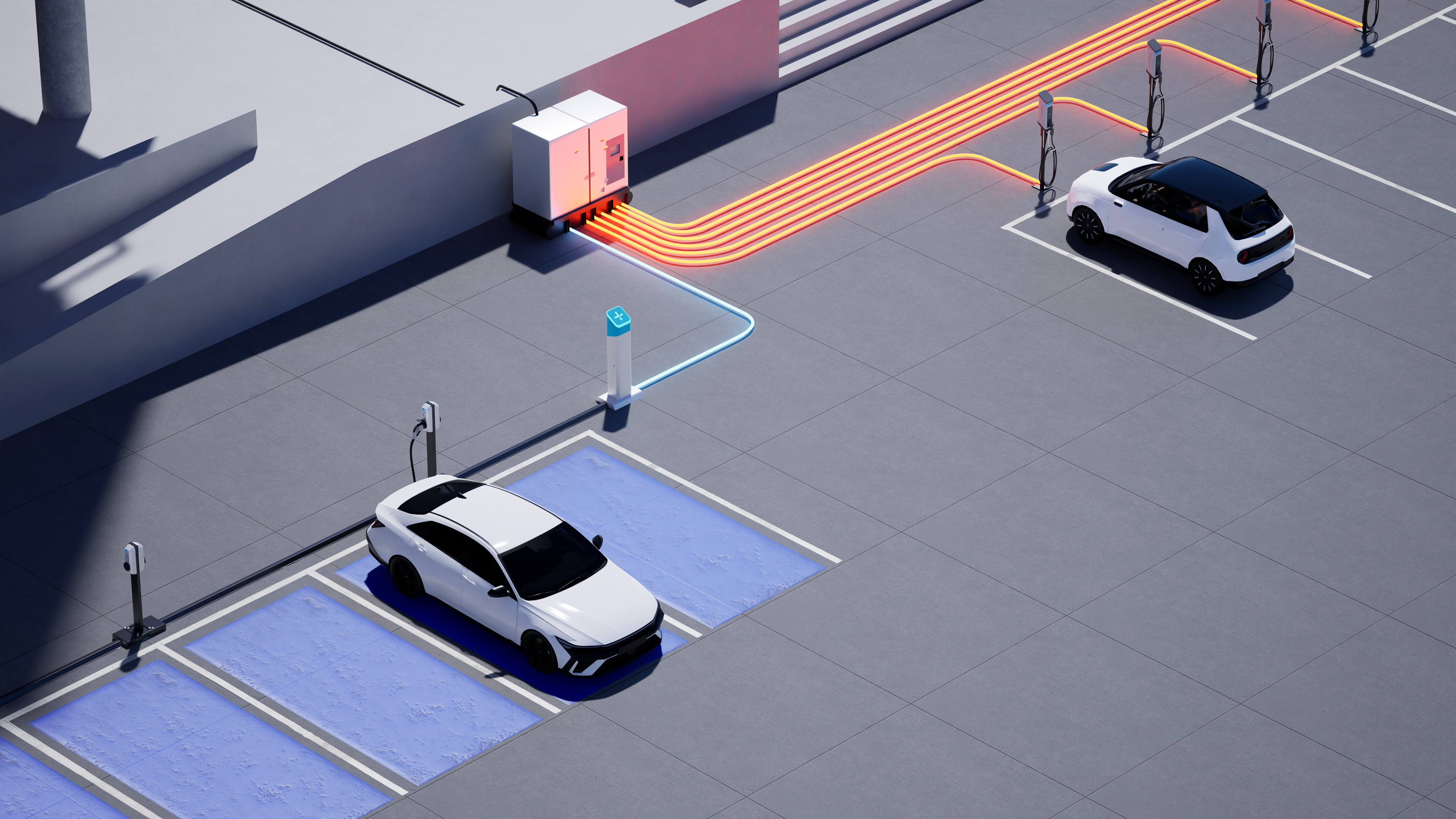 1 connexion to the grid for up to 25 charging points