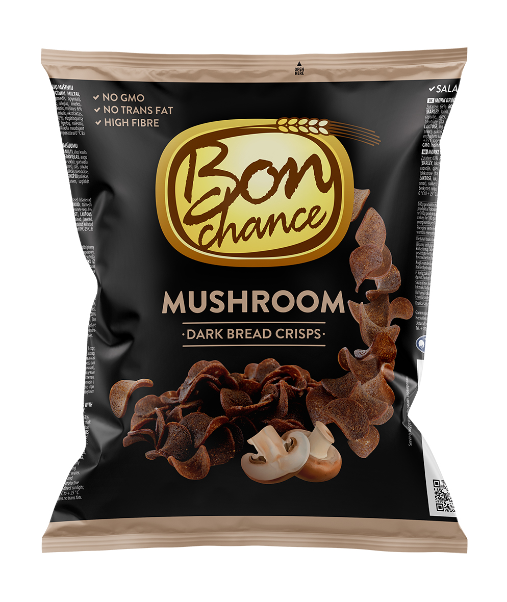 Dark bread crisps with mushroom