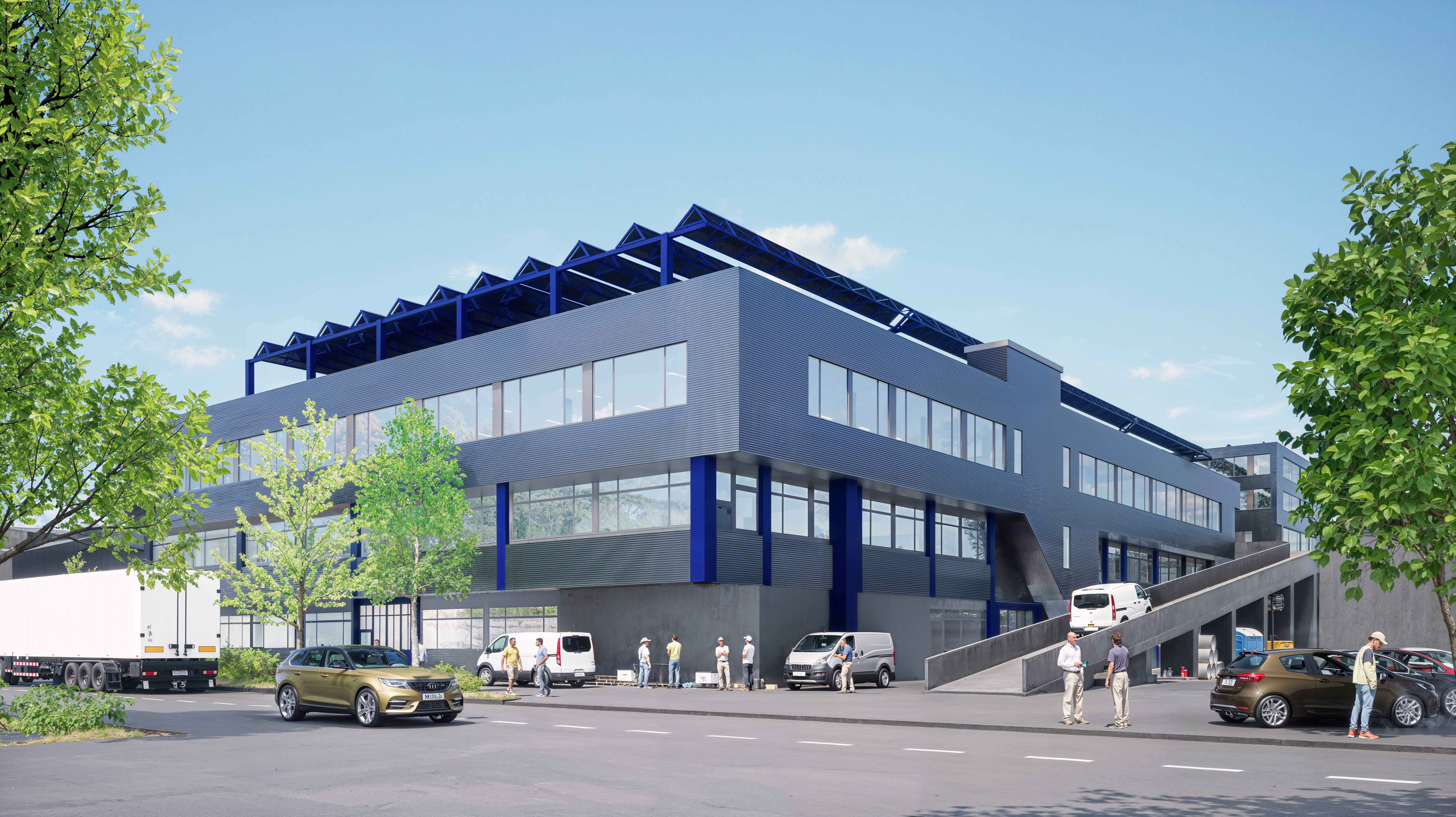 Ansicht mit Zufahrt 2. und 3. OG