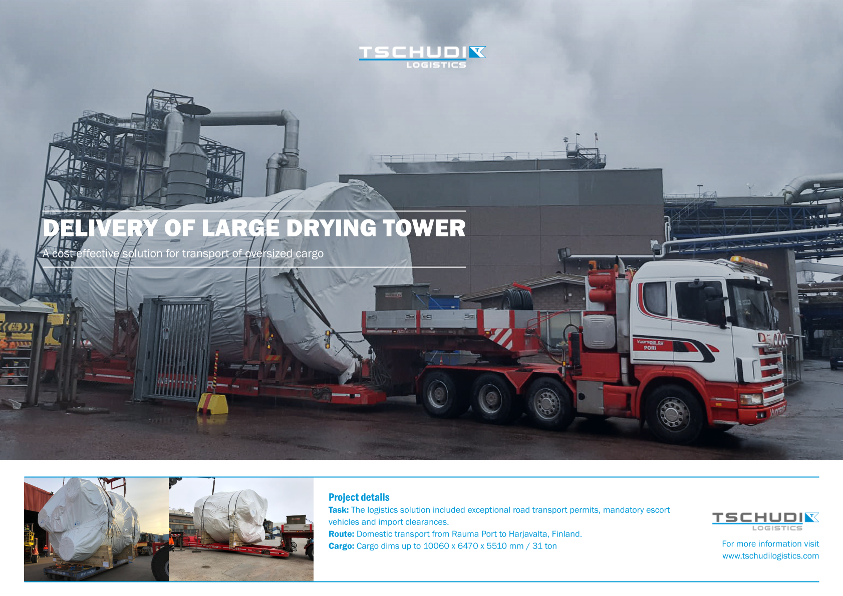 Delivery of large drying tower