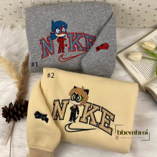 Ladybug & Cat Noir Nike Embroidered Sweatshirt, Gift For Friend